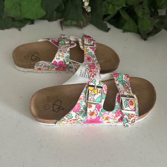 Girls  Floral Cork Sole Sandals With Adjustable Straps & Buckle Closure Size L - Picture 5 of 7